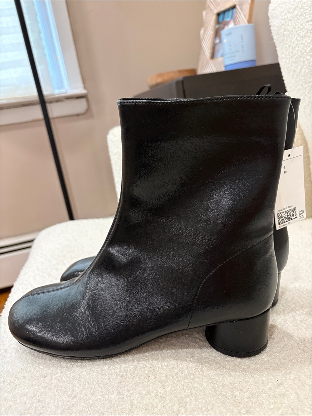 NWT H&M Black Leather Ankle Bootie with Low Block Heel